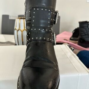 Charles David Black Ankle Boots with Studded Straps